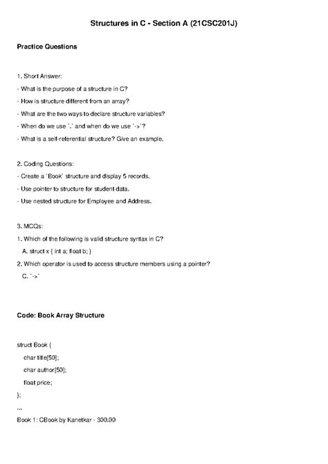 Structures in C Practice Questions (21CSC201J) - Studocu
