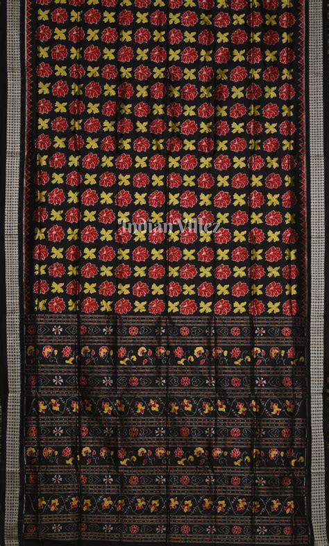 Black Red Utkal Laxmi Odisha Ikat Sambalpuri Silk Saree – IndianVillèz