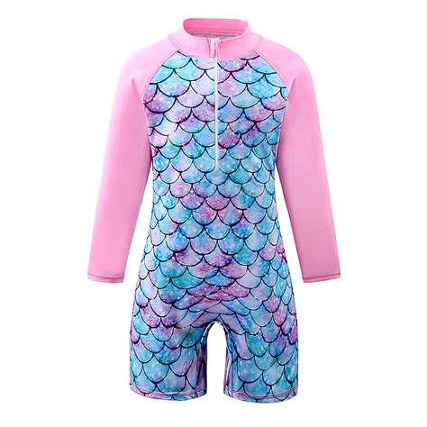 Girls Swimming Costume Kids One Piece Swimsuit Mermaid Swimwear Zipper ...