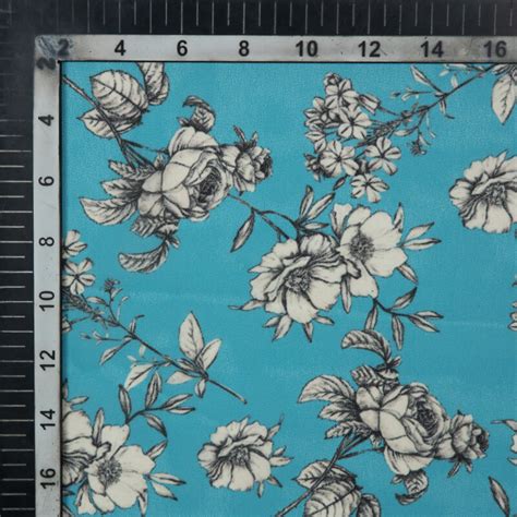 Sky Blue And White Floral Pattern Digital Print American Crepe Fabric ...