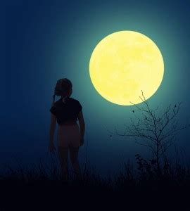 A young girl looks at a huge moon |moon quotes|wall poster|romantic ...