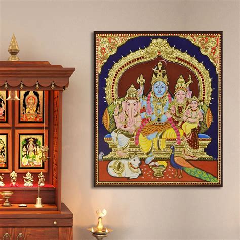 Shiva Family, Tanjore Art, Framed Abstract Canvas Wall Art for Bedroom ...
