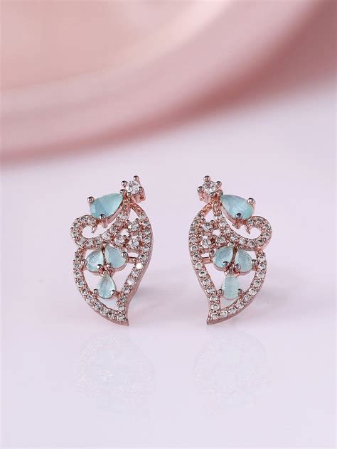 Priyaasi American Diamond Mint Stones Adorned in Rose Gold Studs