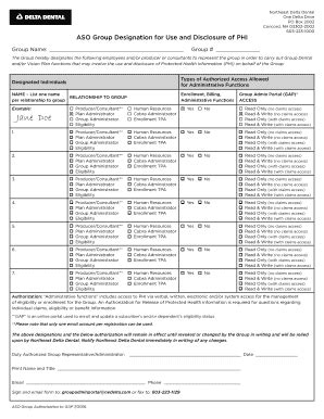 Fillable Online ASO Group Designation for Use and Disclosure of PHI Fax ...