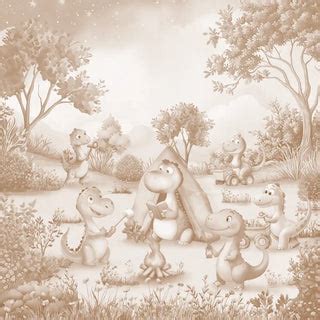Dino Camp Mocha Mist Kids Wallpaper | Life n Colors