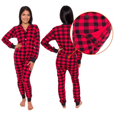 Silver Lilly Buffalo Plaid Women's One Piece Pajamas - Adult Unisex ...