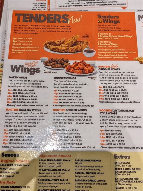 Menu at Hooters pub & bar, Orlando, Palm Pkwy