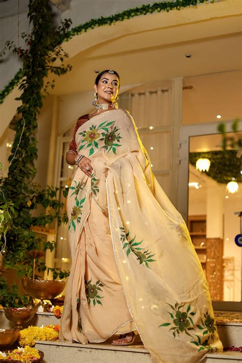 Sarees hand painted with organic colors on natural fabrics. | Enchanted ...