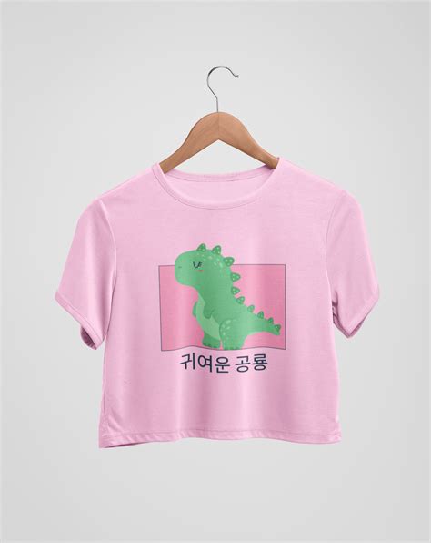 Kawaii Dino Crop Tee | Pink crop top | dinosaur kawaii korean crop tee ...
