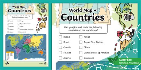 KS1 World Countries Map (Ages 5 - 7) Download and Print