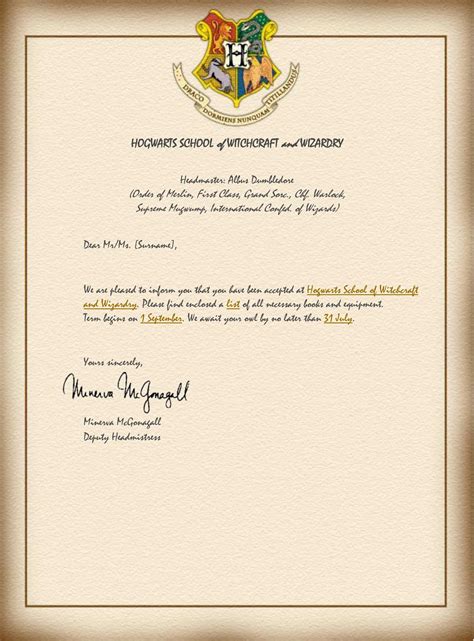 Free Printable Harry Potter Hogwarts Acceptance Letter Templates [PDF ...