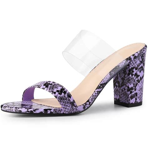 Women's Snake Print Block Heel Snakeskin Heels Slide Sandals