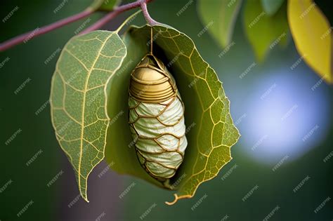Premium Photo | A cocoon is in a leaf that has been opened to reveal ...