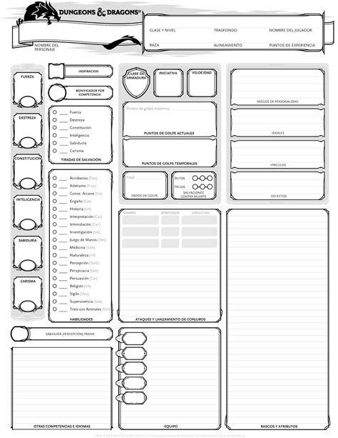 El Guardián de los Arcanos: D&D 5 Hoja de Personaje en español