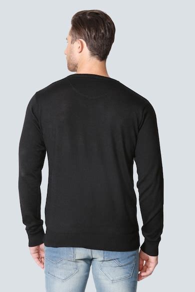 Buy Men Black Knit V Neck Full Sleeves Sweater Online - 178081 | Louis ...