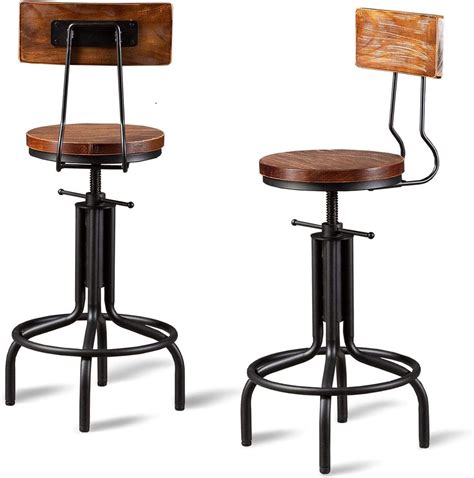 Lisuden Industrial Bar Stools with Backs, Industrial Farmhouse Bar ...