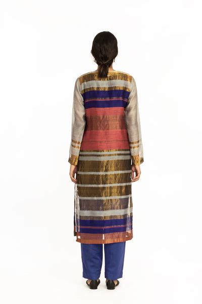 Handoven Pink Blue Engineered Sheer Straight Kurta – Akaaro