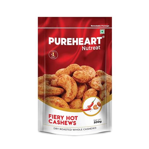 Pureheart Nutreat Fiery Hot Cashews (500 gm) Natural Premium Spicy ...