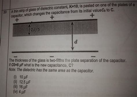 30 A thin strip of glass of dielectric constant, K=10, is pasted on one ...
