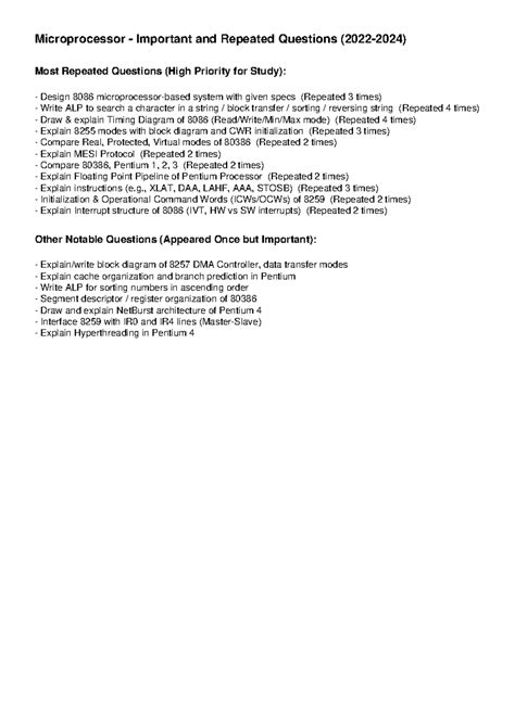 Microprocessor 8086 & Pentium Key Questions & Solutions (2022-2024 ...