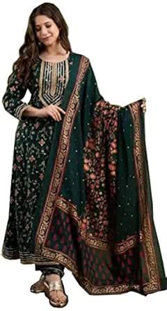 ORUVAN Rayon Printed Gotta Work Anarkali Kurta Palazzo Dupatta Set for ...