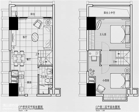 现代双层公寓平面布置图库 – 设计本装修效果图