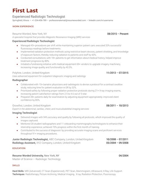 3 Radiologic Technologist Resume Examples for 2026 | Resume Worded