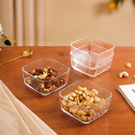 Buy Nestasia Square Glass Bowls Set of 4 (300 ml Each) | Transparent ...