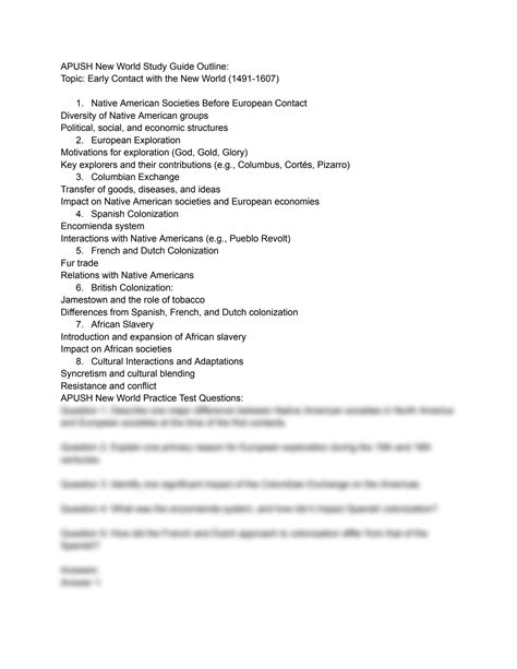 SOLUTION: Apush new world study guide outline - Studypool