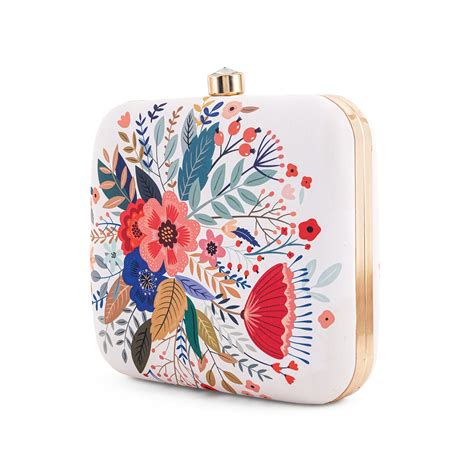 Joker & Witch Blooming Bushes White Printed Clutch For Women