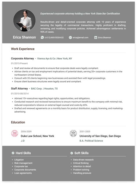 Attorney Resume Examples | Job Descriptions, Resume Summary & Templates | Cake