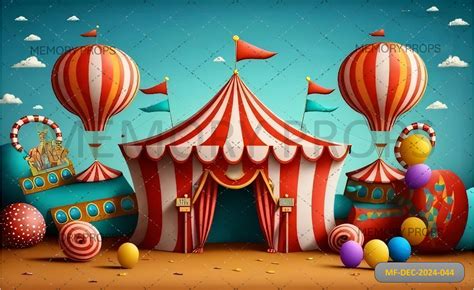 Brightly Colord Carousels and Balloons Printed Backdrop