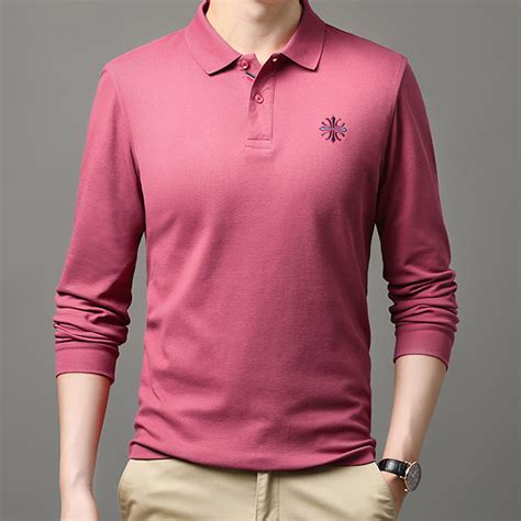 Minimalist Logo Long Sleeve Golf Polo // Pink (M) - Amedeo Exclusive ...