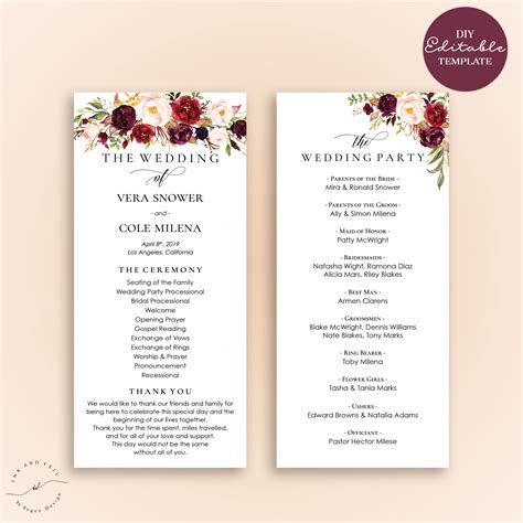 Free Downloadable Wedding Program Templates