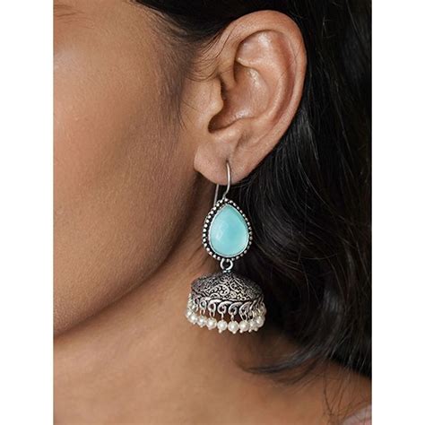 Buy Teejh by Joker and Witch Sahasra Light Blue Stone Silver Oxidised ...
