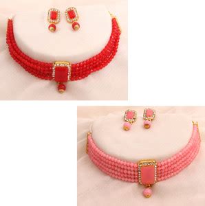 Mithila Arts Alloy Gold-plated Red, Pink Jewellery Set Price in India ...