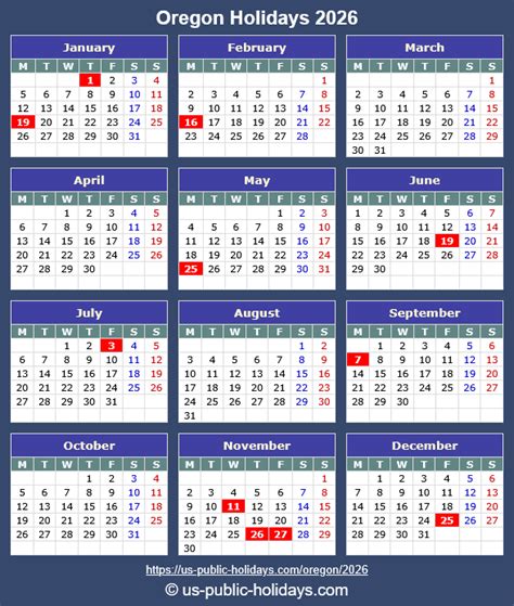 Oregon Holidays 2026