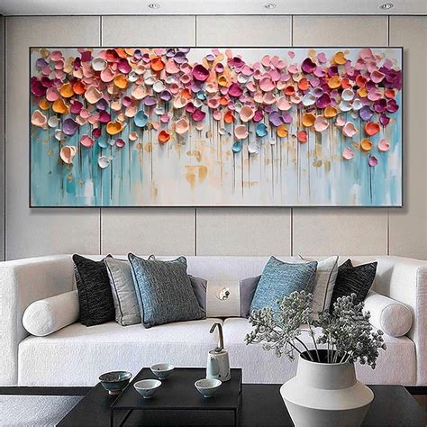 Handpainted Colorful Floral Oil Painting On Canva Large handmade Wall ...