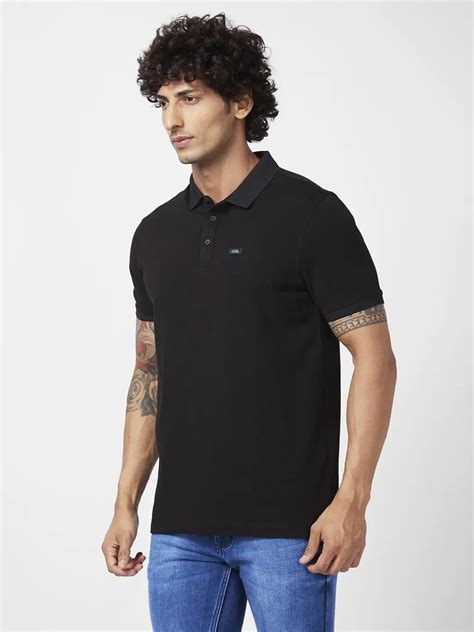 Spykar Men Black Blended Slim Fit Half Sleeve Polo Neck Casual Plain ...