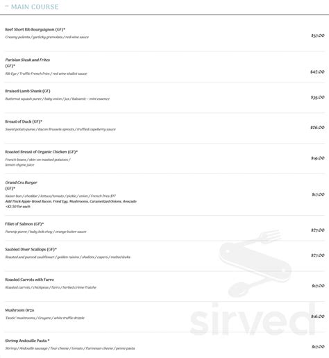 Grand Cru Wine Bar and Bistro menu in Arlington, Virginia, USA