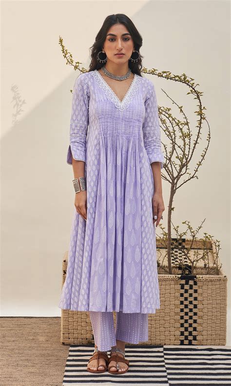 Jannat 2.0 Lilac Block Printed Pintuck Kurta Set - Set Of 3 – Ridhiiee ...