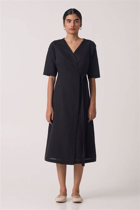 Arandi Black Wrap Dress with Sleeves – The Summer House