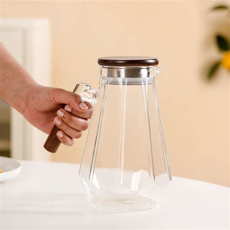 Borosilicate Glass Jug With Wooden Handle 1800ml Online - Premium Jug ...