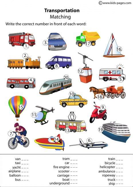 Transportation Matching Worksheet 的图像结果