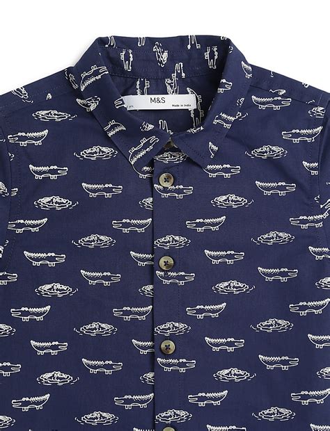 Buy Pure Cotton Printed Spread Collar Shirt at Marks & Spencer