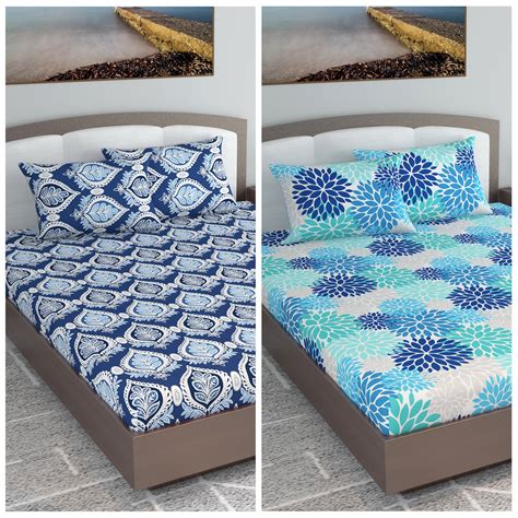 Navy Blue Color Elastic Fitted King Size Bedsheet Combo | Divine Casa