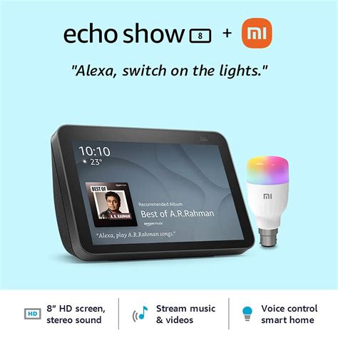Amazon Echo Show 8 (2nd Gen, Black) Combo with Mi LED smart color bulb ...
