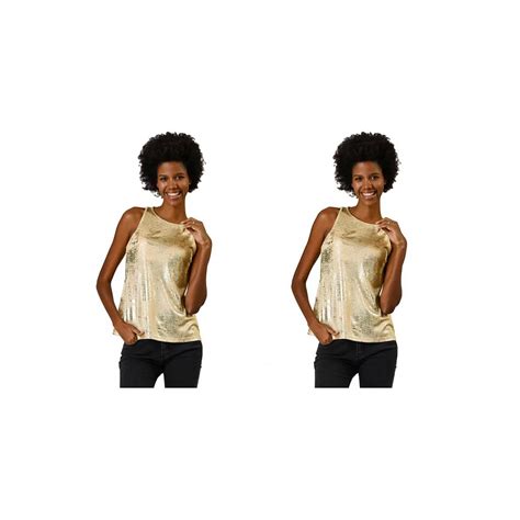 2 Packs Women's Metallic Crew Neck Sleeveless Cam Tank Tops