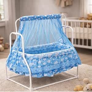 Buy Dharmsaar Premium Sky Blue Baby Cradle with Swing, Mosquito Net ...
