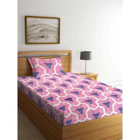 Buy ARRABI Pink Geometric TC Cotton Blend Single Bedsheet with 1 Pillow ...